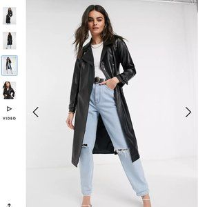 Black Faux Leather Trench Coat
